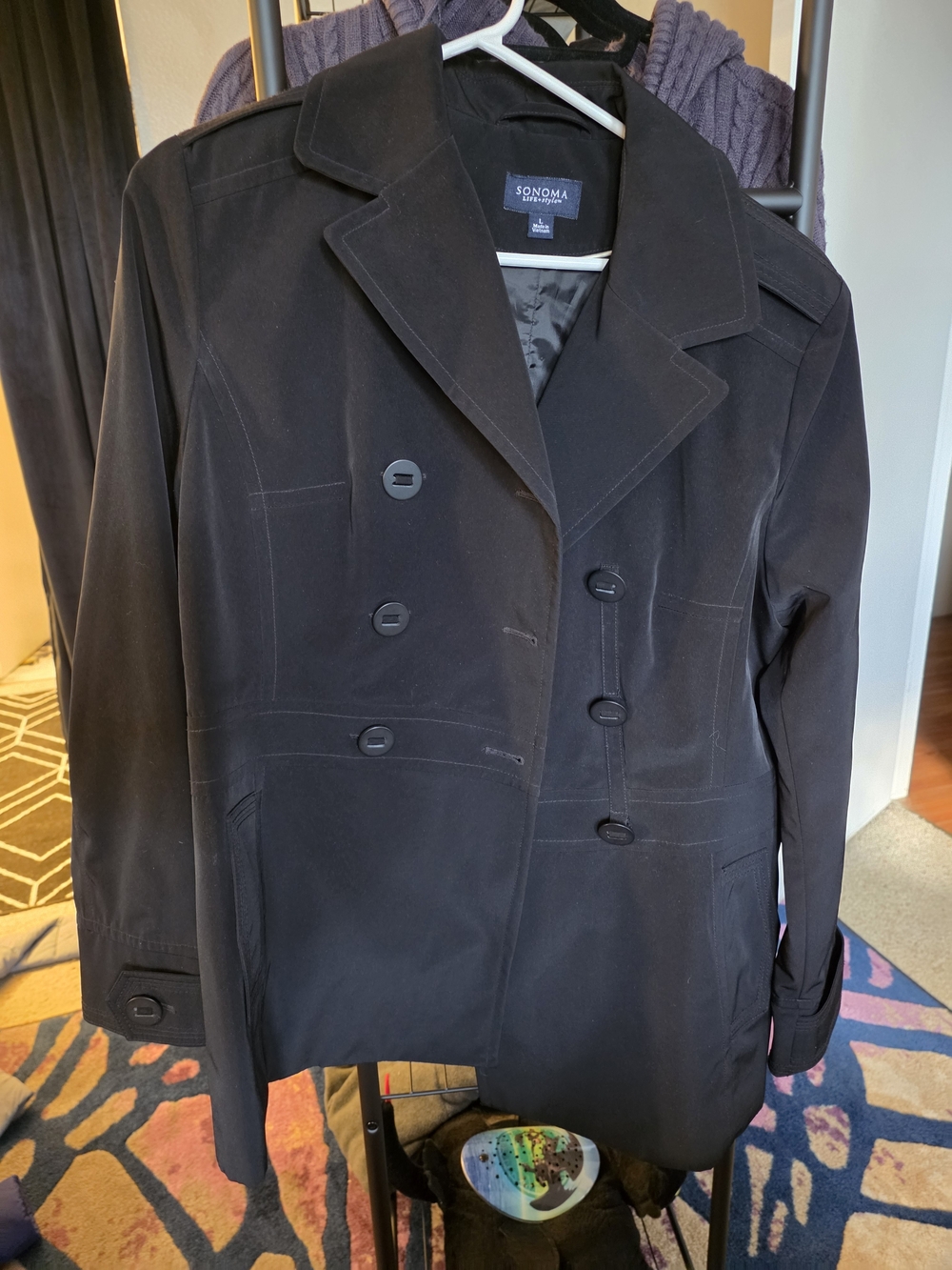 Sonoma Black Double-Breasted Women's Peacoat Jacket